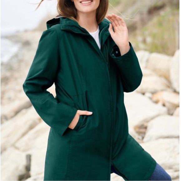 Woman Within Forest Green Hooded Trench Coat with Quilted Liner - Picture 3 of 7